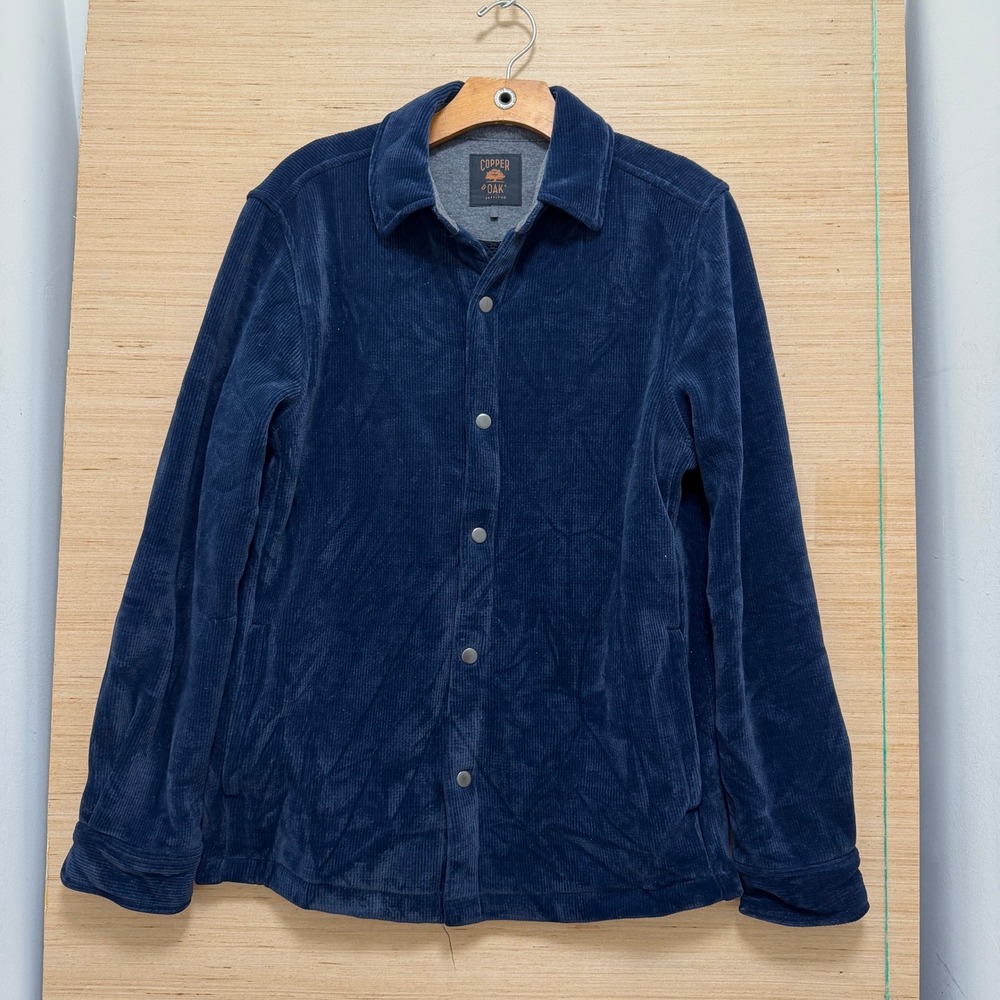 Copper & Oak Mens Navy Blue Corduroy Fleece Lined Snap Front Shirt Jacket S